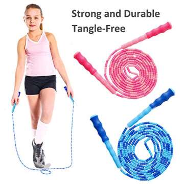 Zeanla Kids Jump Rope, Soft Beaded Adjustable Fitness Jump Rope for Kids Women Boys Girls Keeping Fit, Workout and Weight Loss - 9 Feet (Pink)