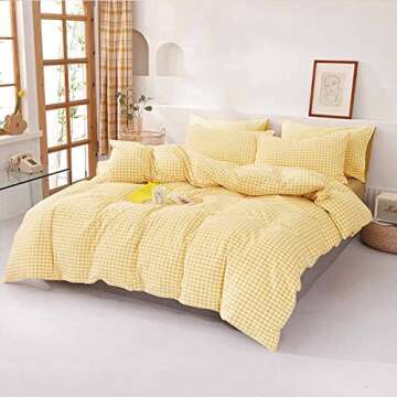 ETDIFFE Yellow Grid Queen Duvet Cover Set for All Season