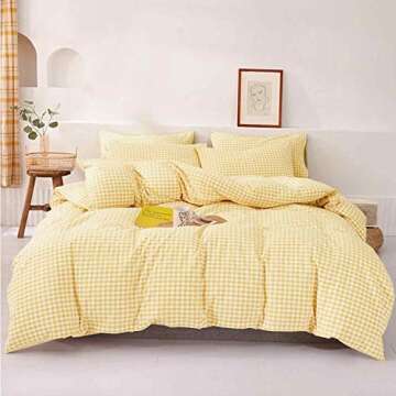 ETDIFFE Yellow Grid Queen Duvet Cover Set for All Season