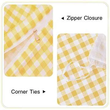 ETDIFFE Yellow Grid Queen Duvet Cover Set for All Season