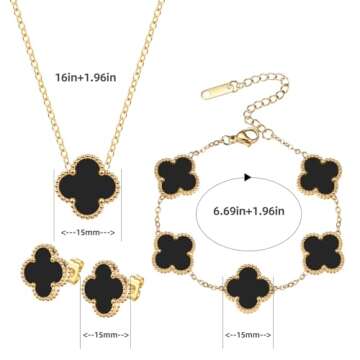 Mujahid Clover Jewelry Set,18K Gold Plated Lucky Clover Bracelet,Four Leaf Clover Necklace and Clove...