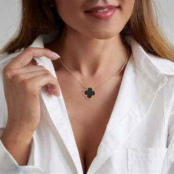 Mujahid Clover Jewelry Set,18K Gold Plated Lucky Clover Bracelet,Four Leaf Clover Necklace and Clover Earrings Fashion Jewelry Sets Gifts for Women (Gold-Black)