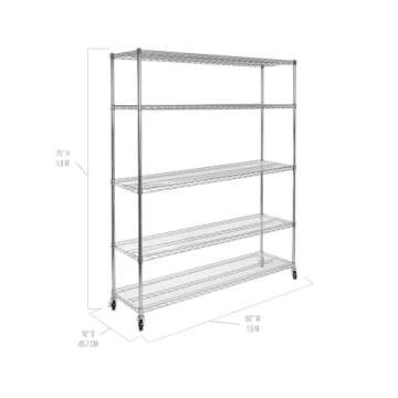 Seville Classics UltraDurable Heavy Duty NSF Solid Steel Wire Rack Storage Unit Organizer for Garage, Warehouse, Office, Restaurant, Classroom, Kitchen, 5-Tier Shelving, 60" W x 18" D