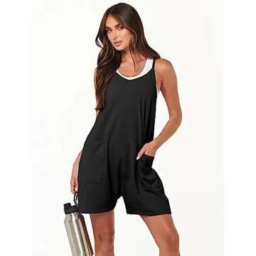 Caracilia Women's Summer Casual Rompers Sleeveless Loose Spaghetti Strap Short Jumpsuits Overalls Tr...