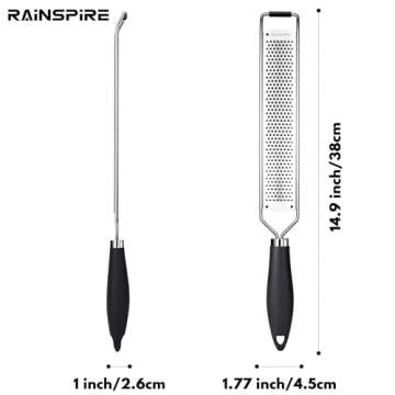 Rainspire Upgraded Zester Grater with Cover Lemon Zester Cheese Grater for Kitchen Stainless Steel, Parmesan Cheese Garlic Nutmeg Chocolate Fruits Vegetables Ginger Grater, Kitchen Gifts, Fine, Black