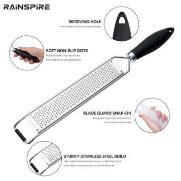 Rainspire Upgraded Zester Grater with Cover Lemon Zester Cheese Grater for Kitchen Stainless Steel, Parmesan Cheese Garlic Nutmeg Chocolate Fruits Vegetables Ginger Grater, Kitchen Gifts, Fine, Black