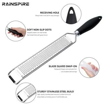 Rainspire Upgraded Zester Grater with Cover Lemon Zester Cheese Grater for Kitchen Stainless Steel, Parmesan Cheese Garlic Nutmeg Chocolate Fruits Vegetables Ginger Grater, Kitchen Gifts, Fine, Black