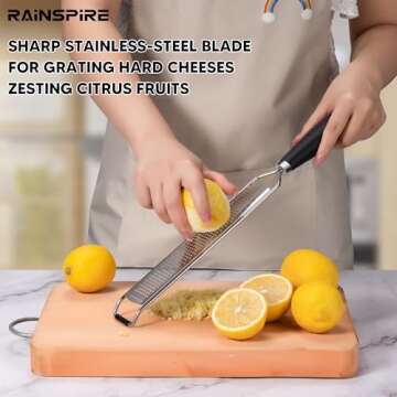 Rainspire Upgraded Zester Grater with Cover Lemon Zester Cheese Grater for Kitchen Stainless Steel, Parmesan Cheese Garlic Nutmeg Chocolate Fruits Vegetables Ginger Grater, Kitchen Gifts, Fine, Black