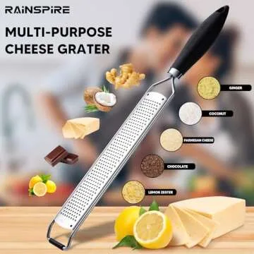 Rainspire Upgraded Zester Grater with Cover Lemon Zester Cheese Grater for Kitchen Stainless Steel, Parmesan Cheese Garlic Nutmeg Chocolate Fruits Vegetables Ginger Grater, Kitchen Gifts, Fine, Black