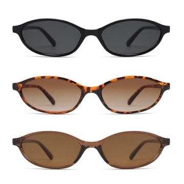Stylish HERJOUR Retro Oval Cat Eye Sunglasses - 99% UV Protection, 3 Pairs Included