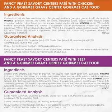 Purina Fancy Feast Pate Wet Cat Food Variety Pack, Savory Centers Pate With a Gravy Center - (2 Packs of 12) 3 oz. Pull-Top Cans