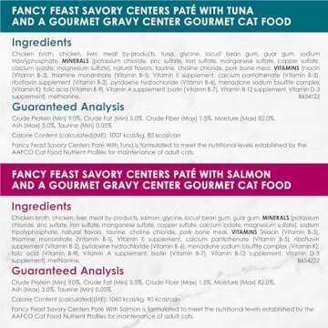 Purina Fancy Feast Pate Wet Cat Food Variety Pack, Savory Centers Pate With a Gravy Center - (2 Packs of 12) 3 oz. Pull-Top Cans