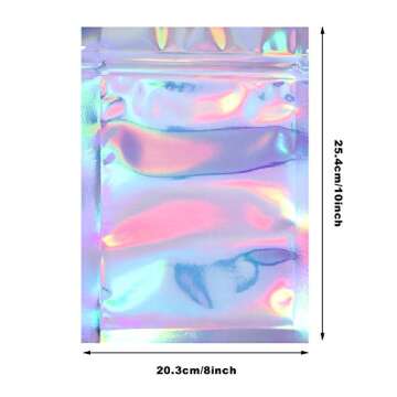 100 Pieces Resealable Odor Proof Bags Foil Pouch Bags Holographic Packaging Bags Foil Storage Bag for Food Storage(Holographic Color, 8 x 10 Inches)