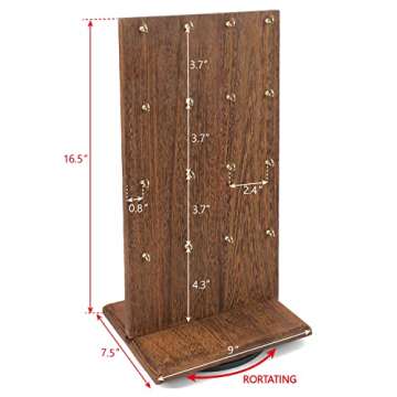 Elegant Wooden Rotating Jewelry Display Stand - 32 Hooks