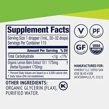 Vimergy Organic Lemon Balm – Stress Relief & Sleep Aid – 115 mL