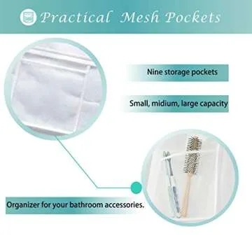 Mrs Awesome Water-Repellent Fabric Shower Curtain or Liner with 9 Handy Mesh Pockets, Premium Thick Cloth & Opaque, Washable, 71 x 72 inches, Rust Proof Grommets, White