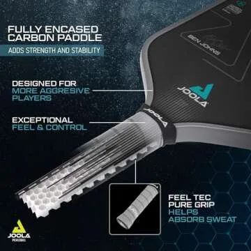 JOOLA Ben Johns Perseus Pickleball Paddle with Charged Surface Technology for Increased Power & Feel - Fully Encased Carbon Fiber w/Larger Sweet Spot - USAPA Approved. 16mm Core