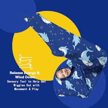 Shark Dynamic Movement Stretchy Sensory Body Socks - Stretchable Sensory Sack to Help Kids Relax and Focus - ADHD and Improve Sensory Full Body Sock for Kids (Large)