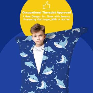Shark Dynamic Movement Stretchy Sensory Body Socks - Stretchable Sensory Sack to Help Kids Relax and Focus - ADHD and Improve Sensory Full Body Sock for Kids (Large)
