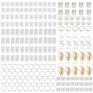 202 Pcs Hair Jewelry for Women Braids, Locs Jewelry Dreadlocks Beads Braid Rings Hair Cuffs Shells Heart Butterfly Pendants Hair Clips for Dreadlock Accessories (Silver)