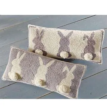 Mud Pie Gray Triple Bunny Hook Pillow Perfect for Home