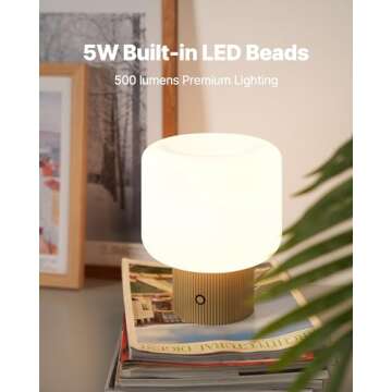 MAGCHARM Halo Mushroom Lamp, 5W Cute Cordless Rechargeable Table Lamp with Glass Shade, 3 Color Temp...