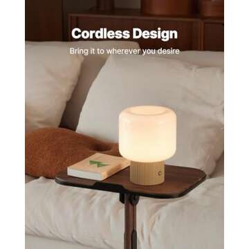 MAGCHARM Halo Mushroom Lamp, 5W Cute Cordless Rechargeable Table Lamp with Glass Shade, 3 Color Temps LED Dimmable Ambient Lighting, Small Retro Touch Bedside Light for Bedroom Decor, Mustard Yellow