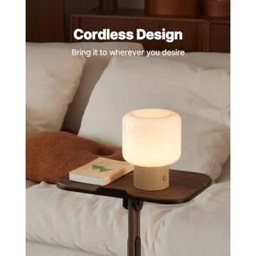 MAGCHARM Halo Mushroom Lamp, 5W Cute Cordless Rechargeable Table Lamp with Glass Shade, 3 Color Temps LED Dimmable Ambient Lighting, Small Retro Touch Bedside Light for Bedroom Decor, Mustard Yellow