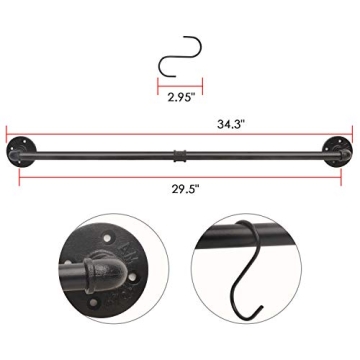 EGASON 34.3 inch Industrial Pipe Pot Bar Rack with Hooks