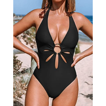 CUPSHE One Piece Swimsuit for Women in Black Fashion