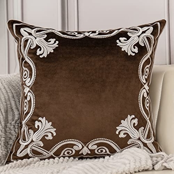 Aeckself European Floral Pillow Cover 16x16 Inch, Luxury Velvet Embroidered Decorative Throw Pillow ...