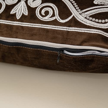 Aeckself European Floral Pillow Cover 16x16 Inch, Luxury Velvet Embroidered Decorative Throw Pillow Cover for Couch Bedroom Living Room, Brown and White