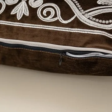 Aeckself European Floral Pillow Cover 16x16 Inch, Luxury Velvet Embroidered Decorative Throw Pillow Cover for Couch Bedroom Living Room, Brown and White