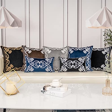 Aeckself European Floral Pillow Cover 16x16 Inch, Luxury Velvet Embroidered Decorative Throw Pillow Cover for Couch Bedroom Living Room, Brown and White