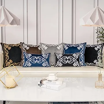 Aeckself European Floral Pillow Cover 16x16 Inch, Luxury Velvet Embroidered Decorative Throw Pillow Cover for Couch Bedroom Living Room, Brown and White