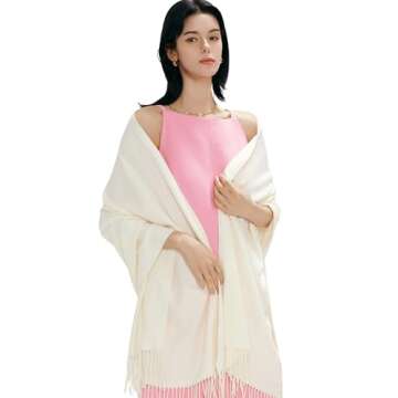 maamgic Women's Scarf Pashmina Shawls and Wraps for Evening Dresses Travel Office Winter Wedding Cashmere Feel Large Scarves Ivory