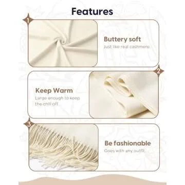 maamgic Women's Scarf Pashmina Shawls and Wraps for Evening Dresses Travel Office Winter Wedding Cashmere Feel Large Scarves Ivory