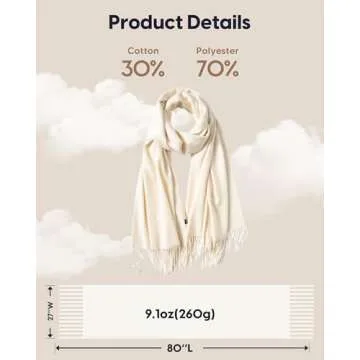maamgic Women's Scarf Pashmina Shawls and Wraps for Evening Dresses Travel Office Winter Wedding Cashmere Feel Large Scarves Ivory