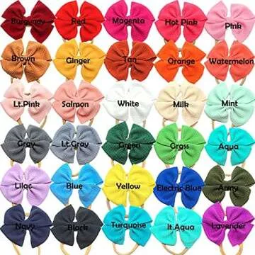 CLLOT Hairband, 30 PCS Baby Nylon Headbands Hairbands with 4.5 inch Hair Bows, Elastics for Baby Girls Newborn Infant Toddlers Kids Hair Accessories