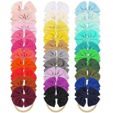 CLLOT Hairband, 30 PCS Baby Nylon Headbands Hairbands with 4.5 inch Hair Bows, Elastics for Baby Girls Newborn Infant Toddlers Kids Hair Accessories