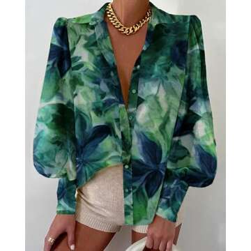 BTFBM Stylish Printed Button Down Blouses for Women - Elegant Fashion Tops