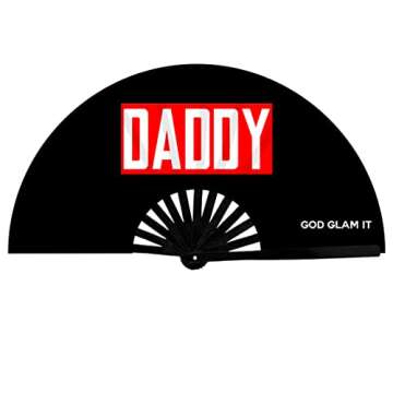 God Glam It Hand Fan – Bamboo Hand Fan for Women and Men – Big Folding Fan – Chinese Fan for Festivals, Parades, and Decorations – 12-inch Handheld Fan (Daddy 2)