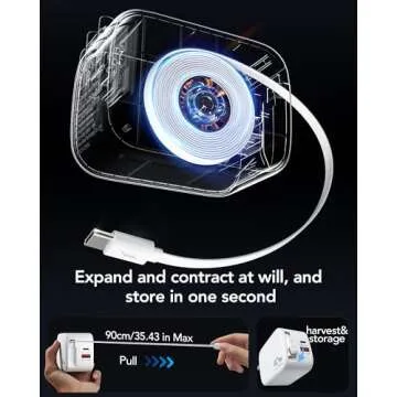 Retractable Wall Charger Block for iPhone 16 15, 40W PD Fast Charger with Retractable Type C Cable and USB/Type-C Port,3 in 1 Charger Adapter with Foldable Plug for Galaxy S25/Ultra/S25+/Mac/Pixel