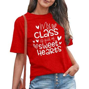 MAIHUN Teacher Valentines Day Shirt for Women - My Class is Full of Sweet Hearts T-shirt