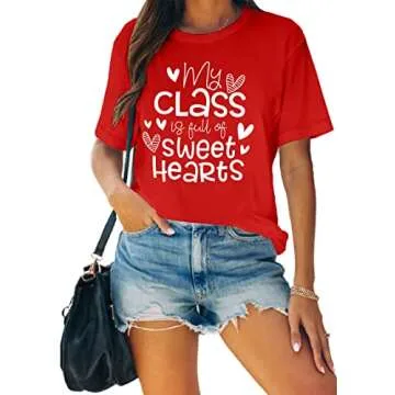 MAIHUN Teacher Valentines Day T-shirt for Women