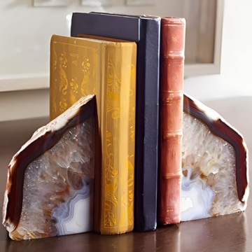 Handcrafted AMOYSTONE Agate Bookends - Stylish Natural Geode Book Ends for Heavy Books