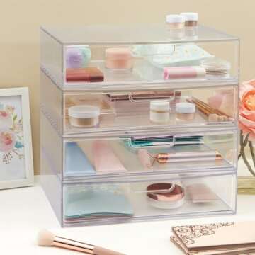STORi Sofia 12.5” Wide Clear Stackable Open Storage Drawers, 2 Pack Plastic Organizer Bins for Mak...