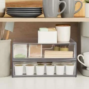 STORi Sofia 12.5” Wide Clear Stackable Open Storage Drawers, 2 Pack Plastic Organizer Bins for Makeup Palettes, Cosmetics, and Beauty Supplies, For Vanity, Bathroom, Desk Organization, Made in USA