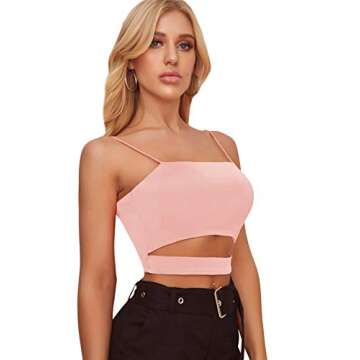 Floerns Women's Spaghetti Strap Sleeveless Cut Out Rave Tube Crop Cami Neon Top Pink S