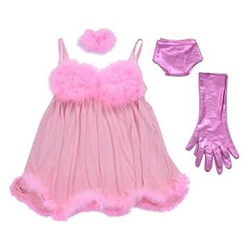 CosplayDiy Women's Cosplay Pink Fembot Costume Dress Women's Sexy Robot Costume Feather Lingerie Set Adult